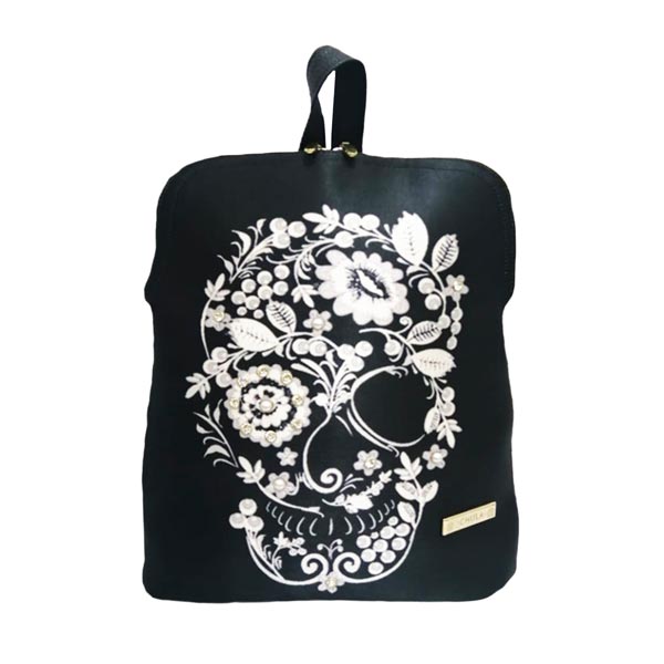 Flores Calavera Negro - Backpack Chula Moda Latina